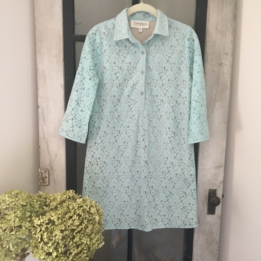 Francesca's Collection lace mint green shirt dress